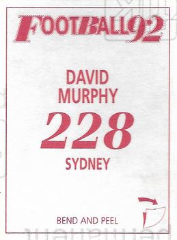 1992 Select AFL Stickers #228 David Murphy Back